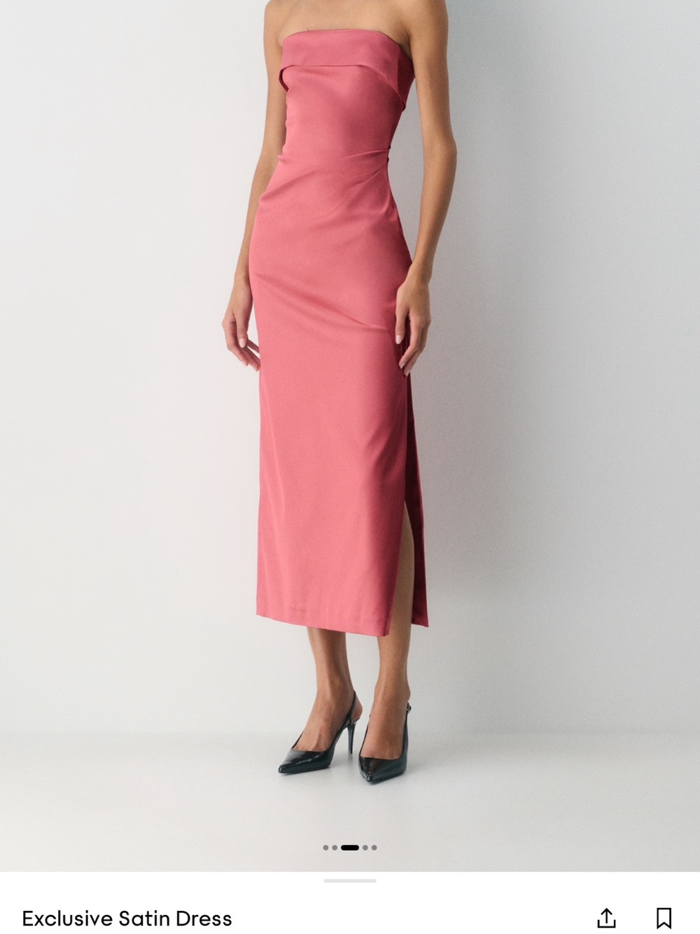 Aritzia Strapless Midi Satin Dress in Dusty Rose
